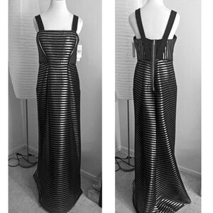 NWT! Phoebe by Kay Unger Black & Silver Long Gown
